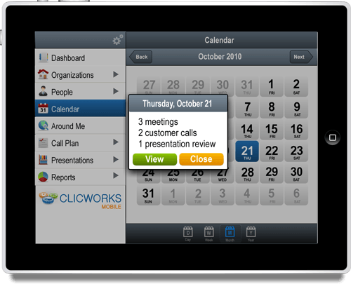 ClicWorks Mobile calendar