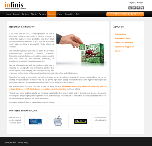 Infinis website about page