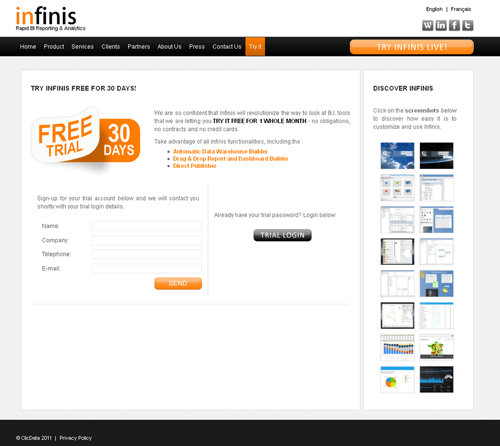 Infinis website trial page