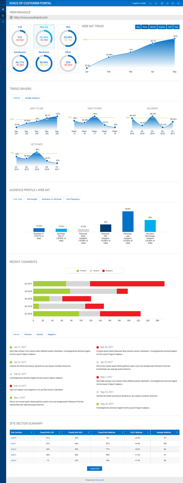 Voice of Customer Portal Mockups